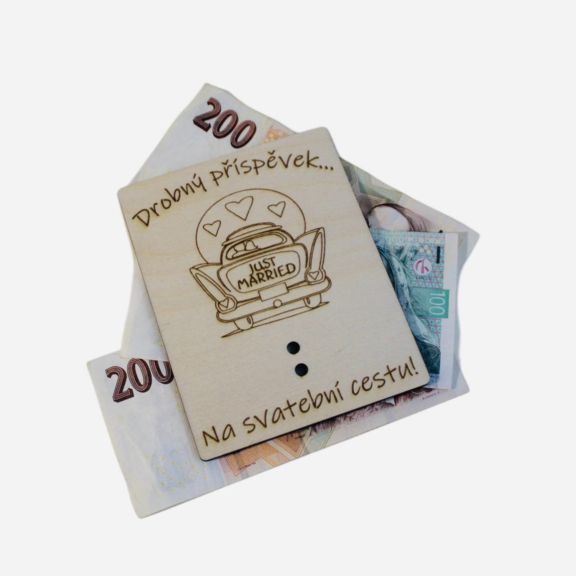 Dřevěná destička na peníze Svatební cesta