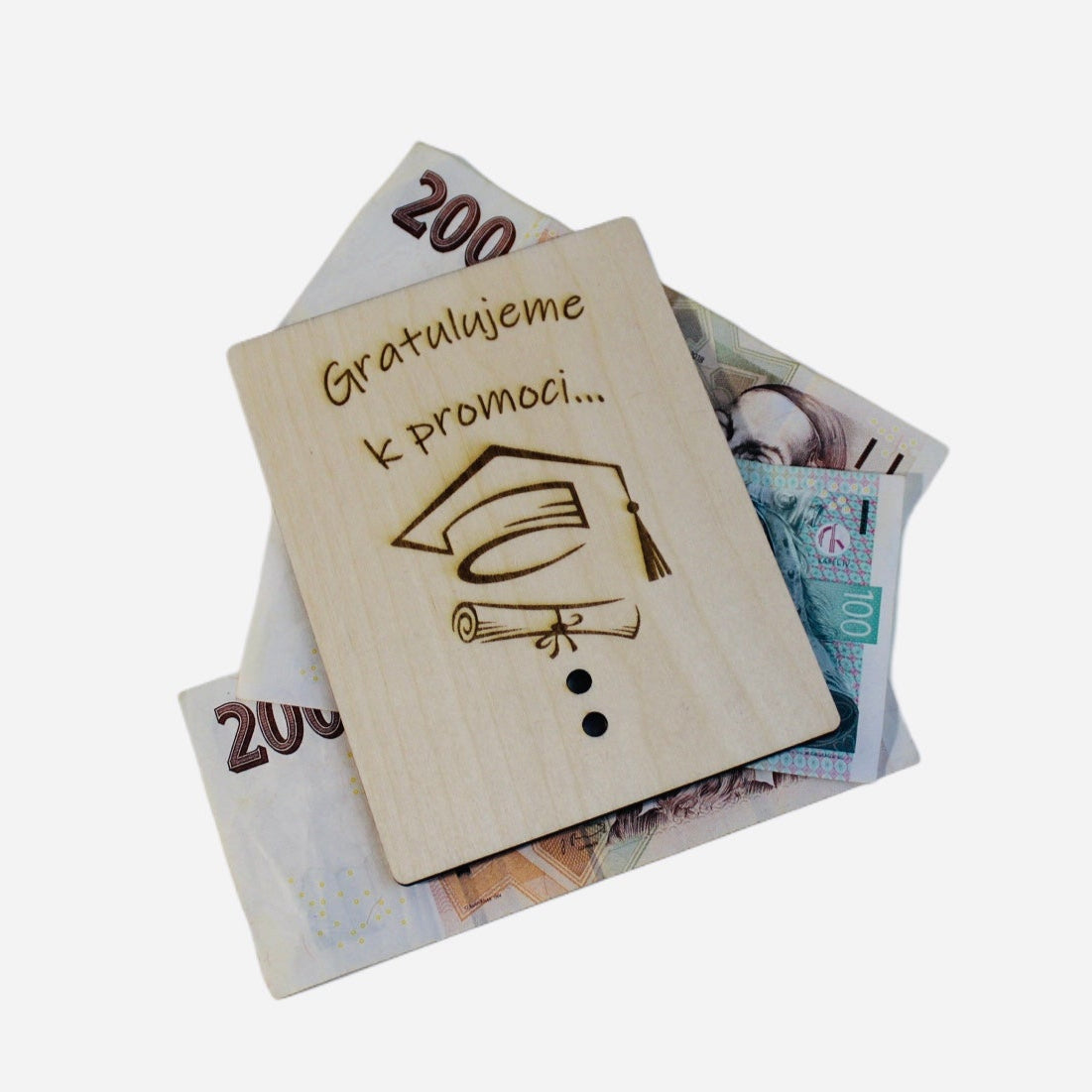 Dřevěná destička na peníze Promoce