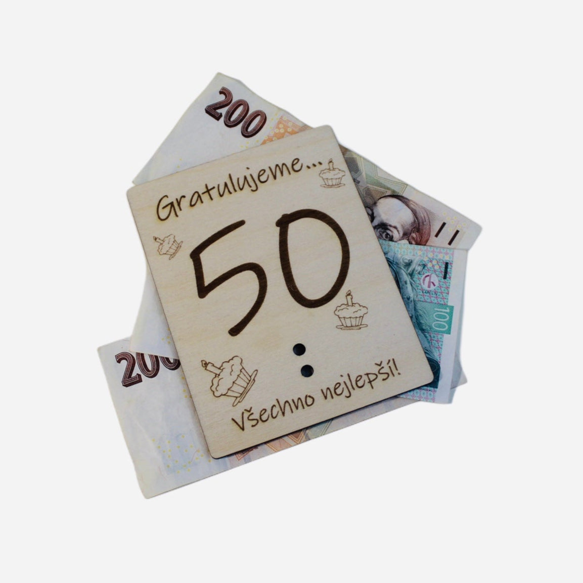 Dřevěná destička na peníze K Narozeninám