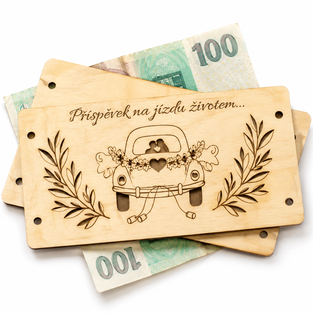 Dřevěná obálka na peníze Příspěvek na jízdu životem