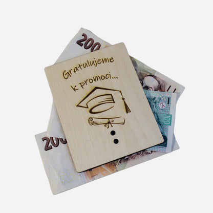 Dřevěná destička na peníze Promoce