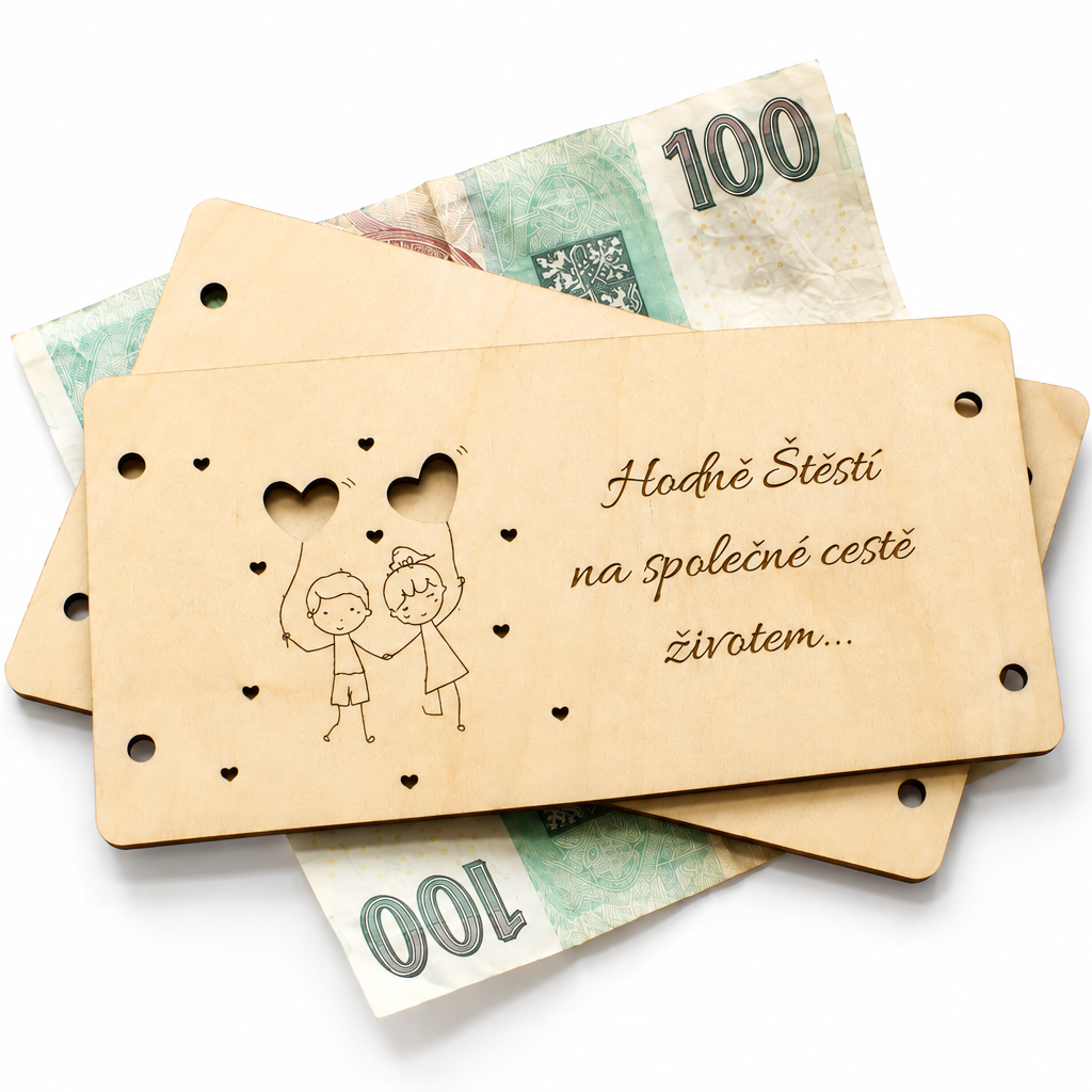 Dřevěná obálka na peníze Hodně Štěstí