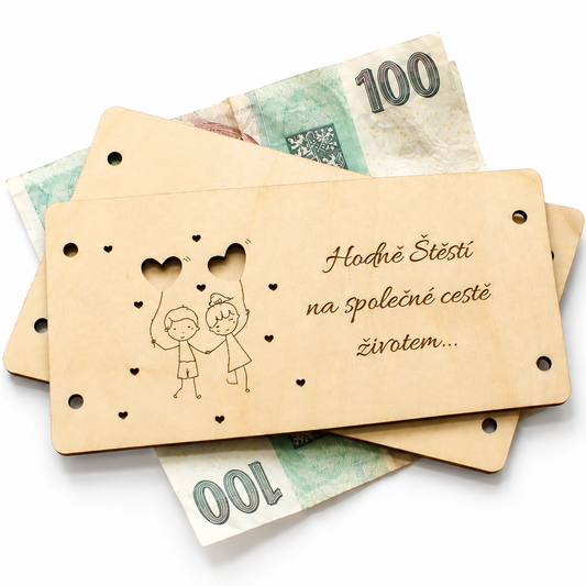 Dřevěná obálka na peníze Hodně Štěstí